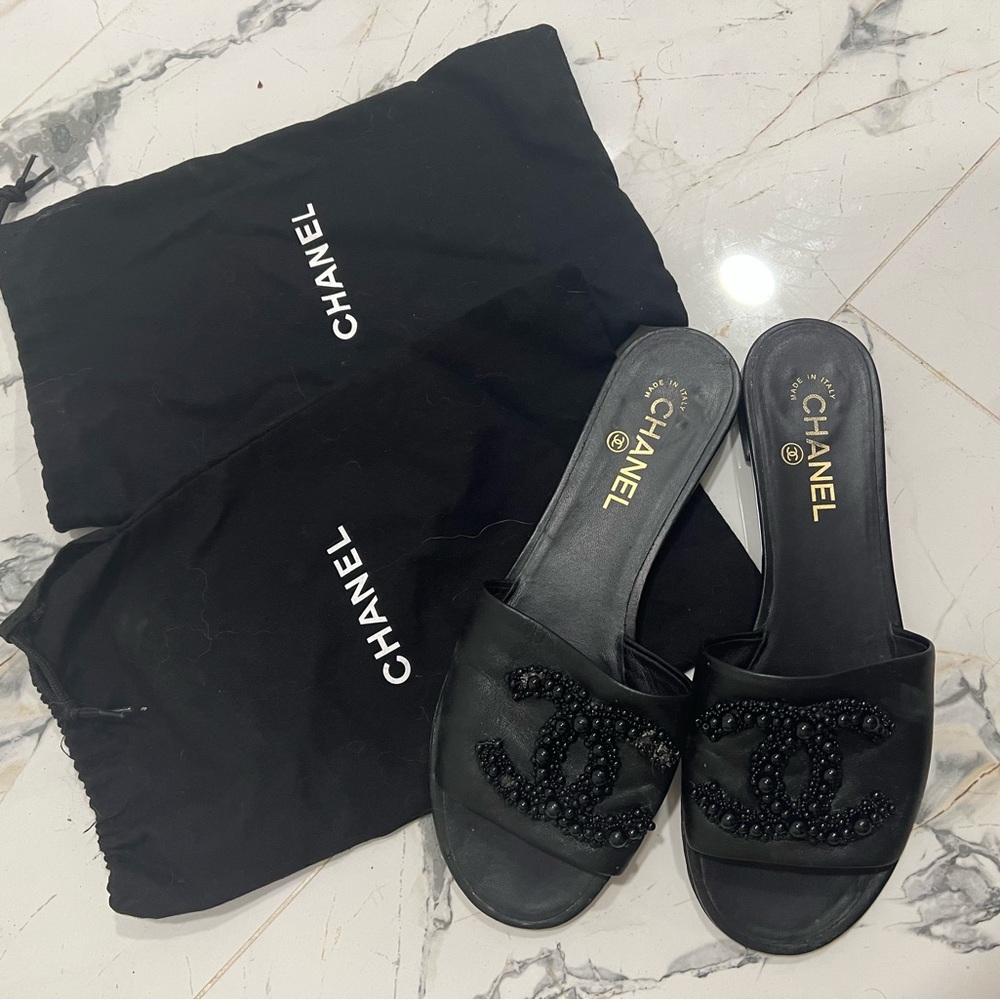 Chanel Black Pearl Sandals